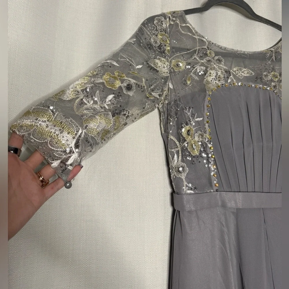 Dori Squeen Dove Grey Sequin Rhinestone Formal Dress - Picture 6 of 13